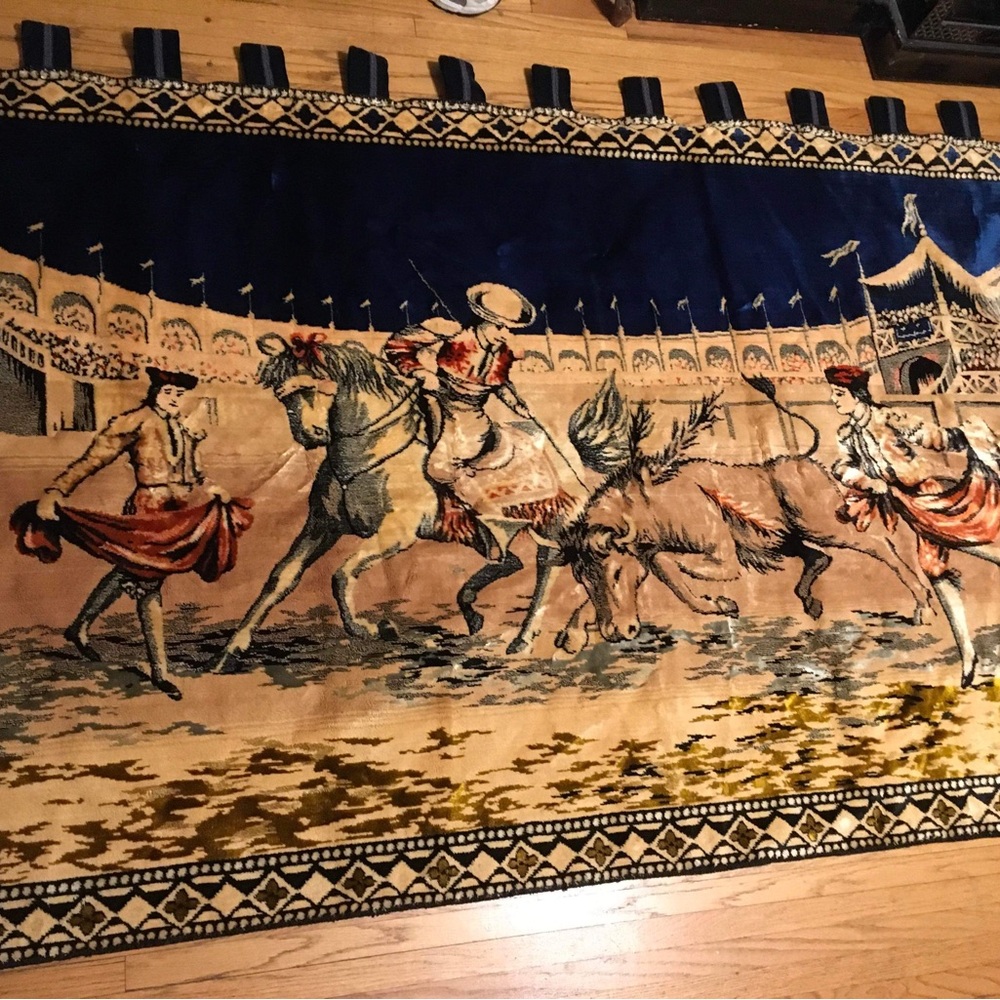 Large vintage velvet wall tapestry art hanging rug 49”x76”